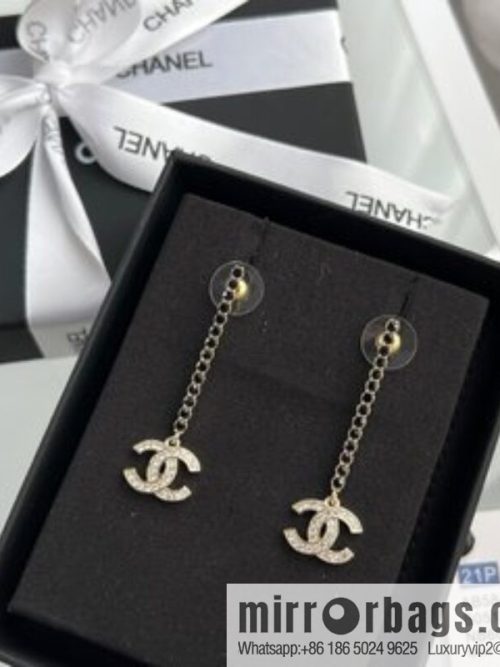 New ☑️ CHANEL Chanel c2 double c long black diamond stud earrings