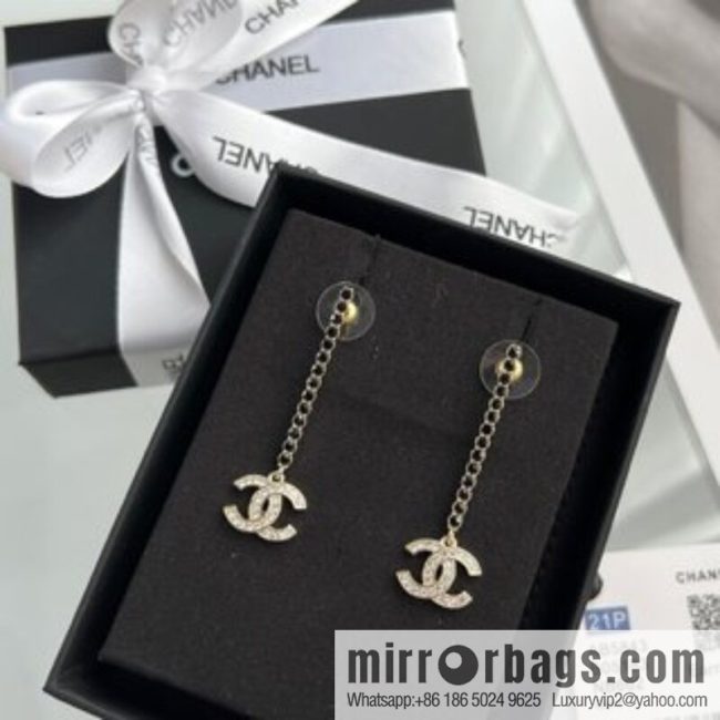 New ☑️ CHANEL Chanel c2 double c long black diamond stud earrings