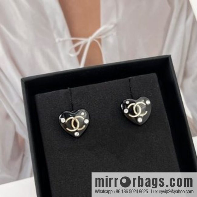 New ☑️ CHANEL Chanel double c black peach heart love necklace earrings - Image 3