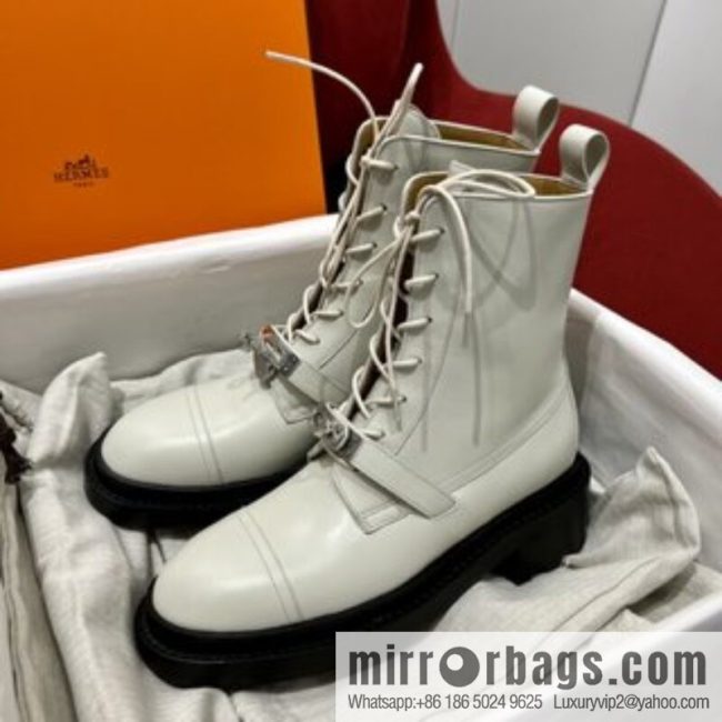 Hermes Hermès Glossy Calfskin Platform and Ankle Boots Martin Boots - Image 3