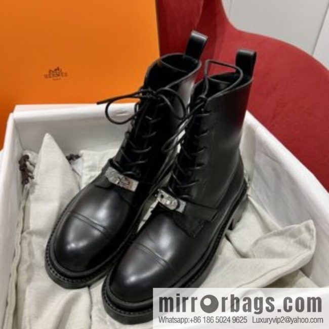 Hermes Hermès Glossy Calfskin Platform and Ankle Boots Martin Boots - Image 2