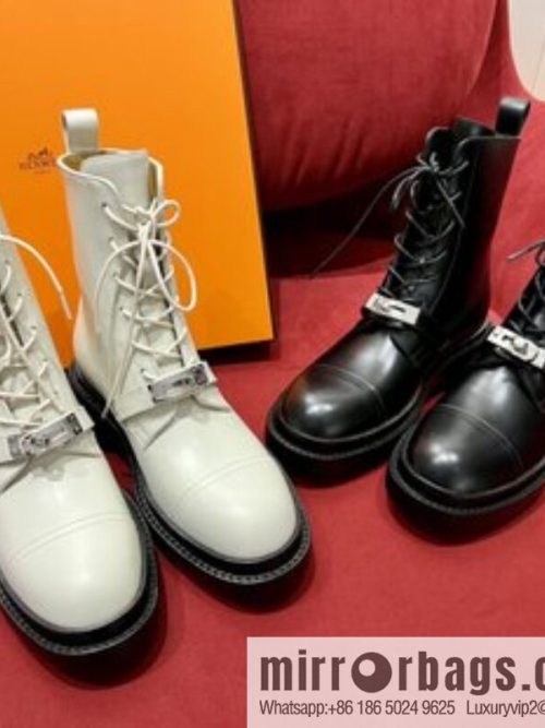 Hermes Hermès Glossy Calfskin Platform and Ankle Boots Martin Boots
