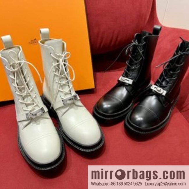 Hermes Hermès Glossy Calfskin Platform and Ankle Boots Martin Boots