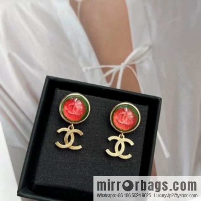 New ☑️ CHANEL Chanel c2 red cat eye double c stud earrings