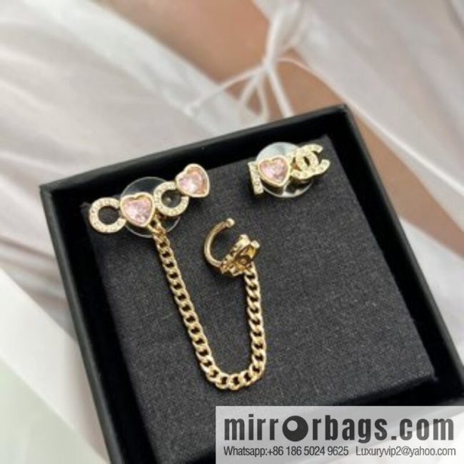 New ☑️ CHANEL Chanel c1 double c pink peach heart earrings