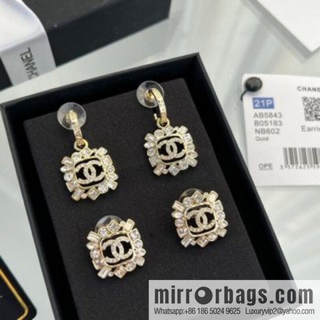 New ☑️ CHANEL Chanel c2 double c square full diamond stud earrings