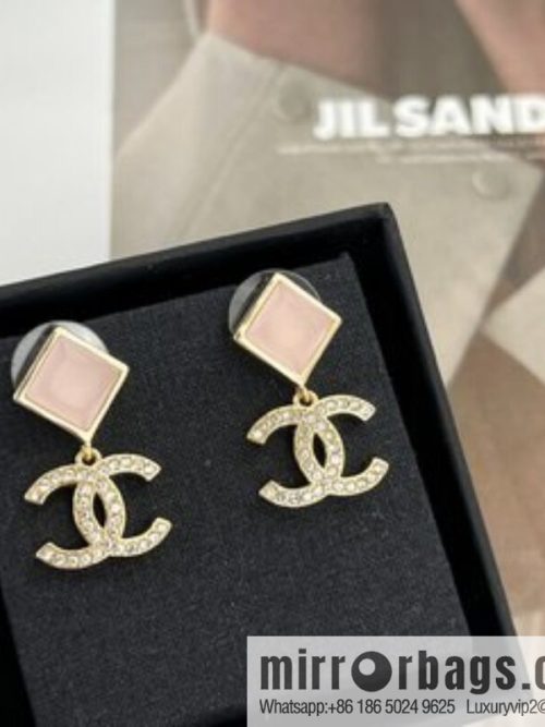 New ☑️ CHANEL Chanel c2 double c square pink gem stud earrings