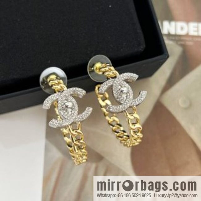 New ☑️ CHANEL Chanel double c full diamond stud earrings