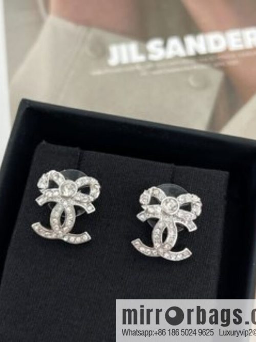 New ☑️ CHANEL Chanel double c full diamond bow stud earrings