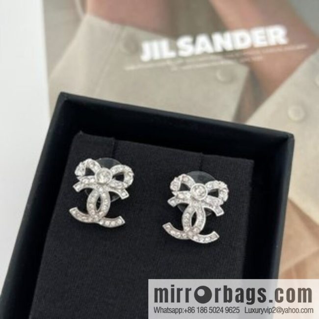 New ☑️ CHANEL Chanel double c full diamond bow stud earrings