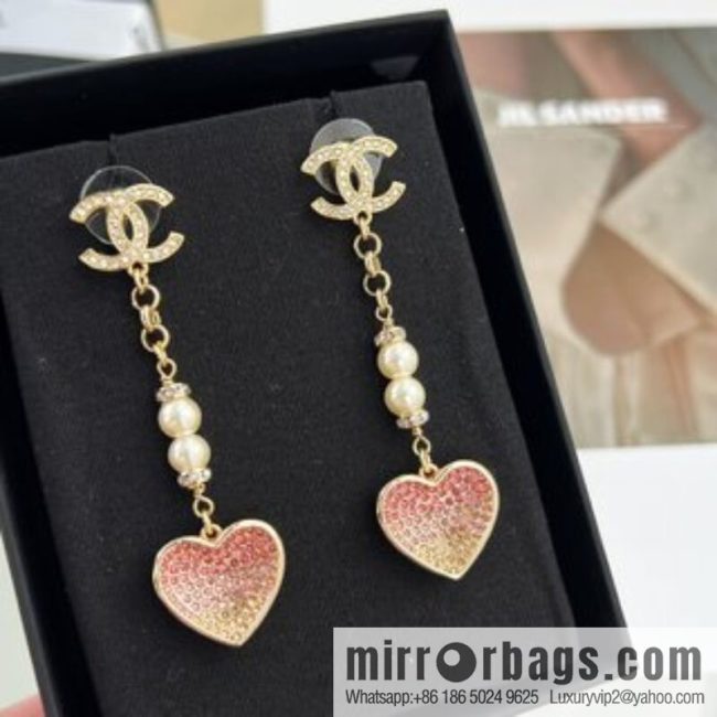 New ☑️ CHANEL Chanel c2 double c peach heart love pearl stud earrings - Image 3