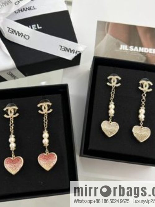 New ☑️ CHANEL Chanel c2 double c peach heart love pearl stud earrings