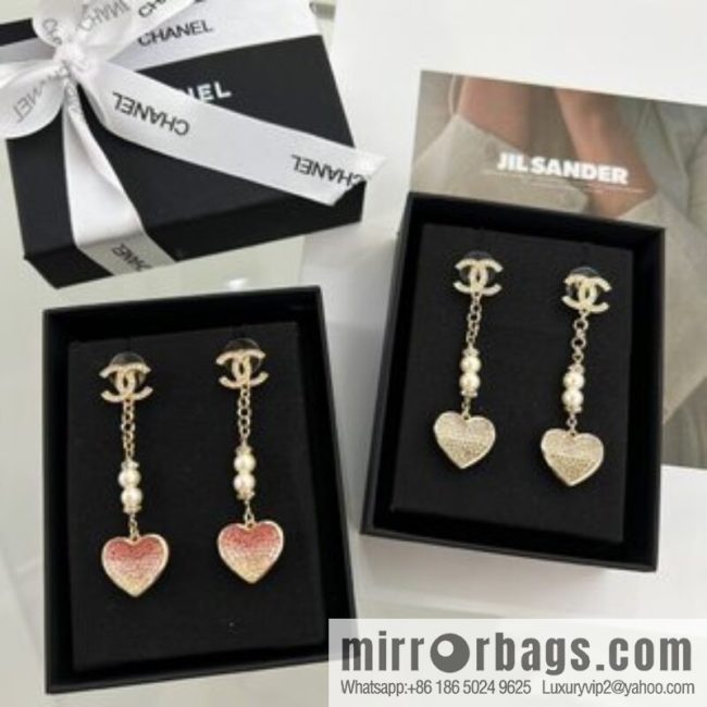 New ☑️ CHANEL Chanel c2 double c peach heart love pearl stud earrings