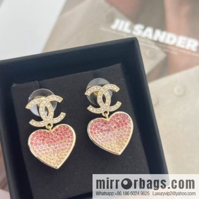 New ☑️ CHANEL Chanel c2 double c peach heart love stud earrings - Image 2