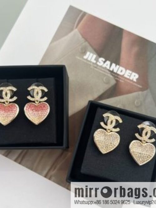 New ☑️ CHANEL Chanel c2 double c peach heart love stud earrings