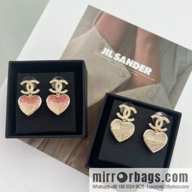New ☑️ CHANEL Chanel c2 double c peach heart love stud earrings