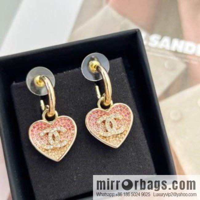 New ☑️ CHANEL Chanel c2 double c peach heart love stud earrings - Image 2