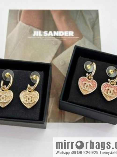 New ☑️ CHANEL Chanel c2 double c peach heart love stud earrings