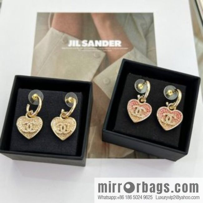 New ☑️ CHANEL Chanel c2 double c peach heart love stud earrings