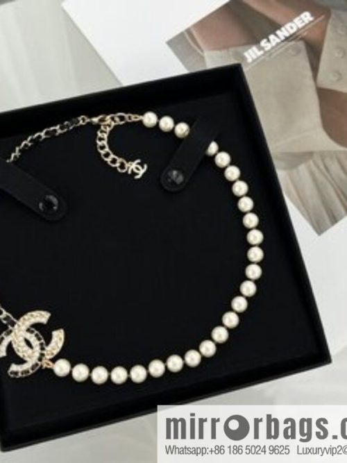 New ☑️ CHANEL Chanel Double C Black Leather Rope Pearl Necklace