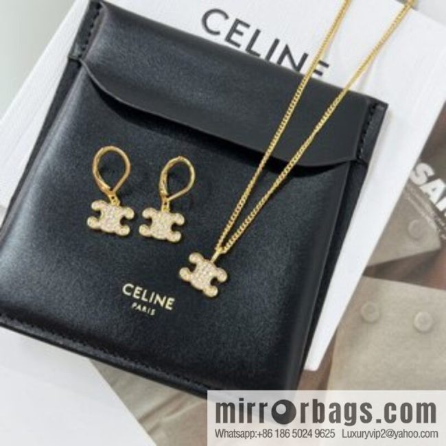 New Celine full diamond Arc de Triomphe earrings necklace