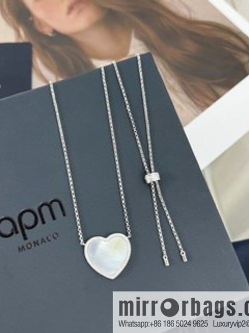 APM Monaco white mother shell love necklace adjustable