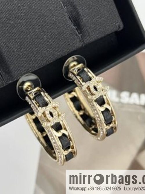 New ☑️ CHANEL Chanel double c black leather rope stud earrings