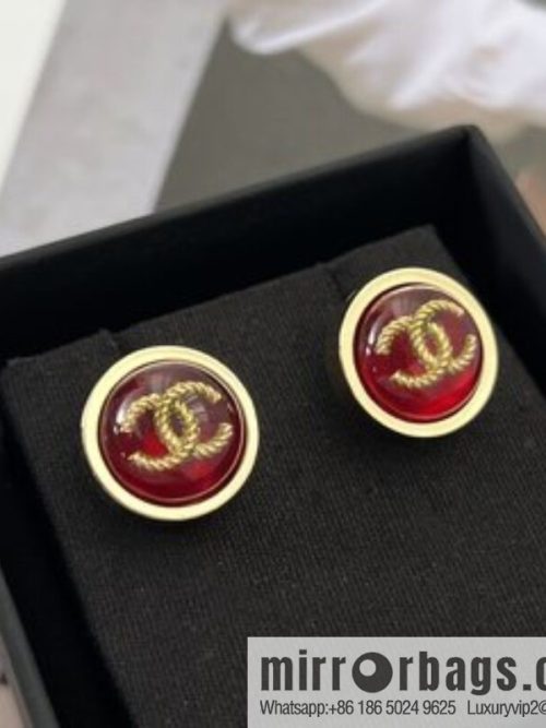 New ☑️ CHANEL Chanel double c round red stud earrings