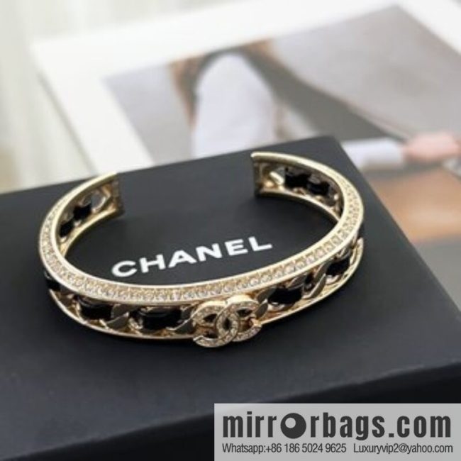 New ☑️ CHANEL Chanel double c black leather rope open bracelet