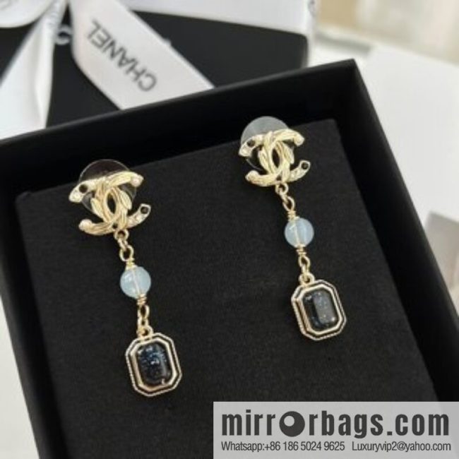 New ☑️ CHANEL Chanel c3 double c square gemstone stud earrings - Image 3
