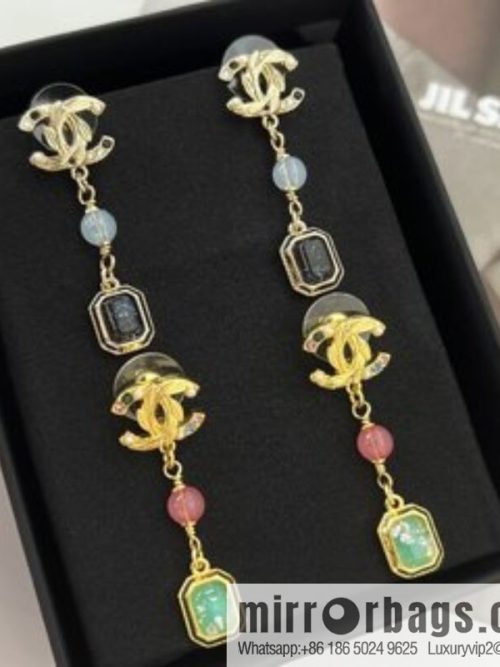 New ☑️ CHANEL Chanel c3 double c square gemstone stud earrings