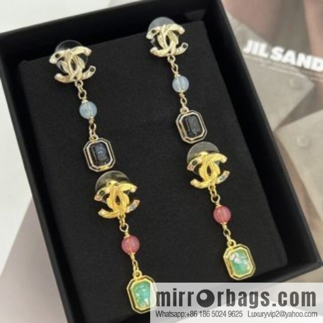 New ☑️ CHANEL Chanel c3 double c square gemstone stud earrings