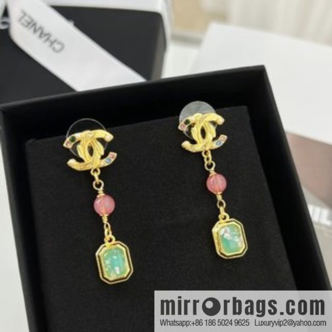 New ☑️ CHANEL Chanel c3 double c square gemstone stud earrings - Image 2