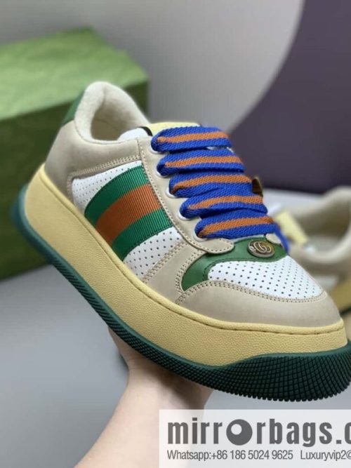 GUCCI retro style green and orange webbing, couple\'s platform shoes