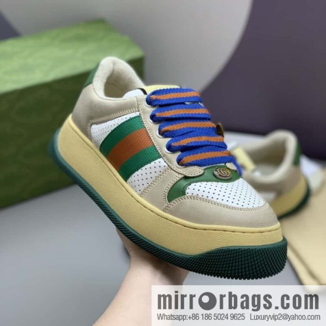 GUCCI retro style green and orange webbing, couple\'s platform shoes