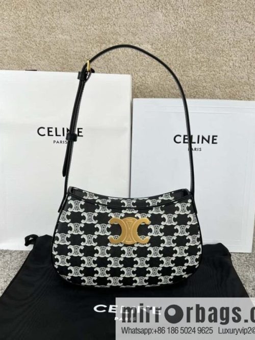 CELINE TILI medium logo printed cow leather (fabric) handbag 115702 black and white flower