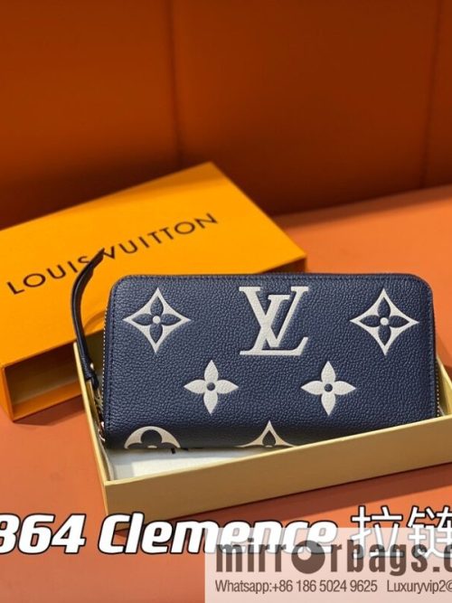 [Original single boutique] M61864 dark blue silk screen, full leather single zipper wallet series Clemence zipper wallet