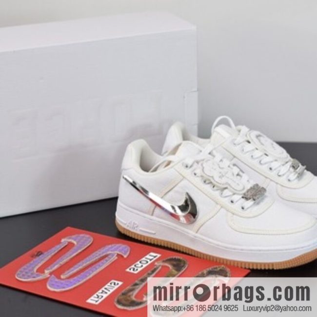 Travis Scott x Nike Air Force 1 AF 100 Nike Air Force One, all white 3M reflective velcro casual sports shoes AQ4211-101