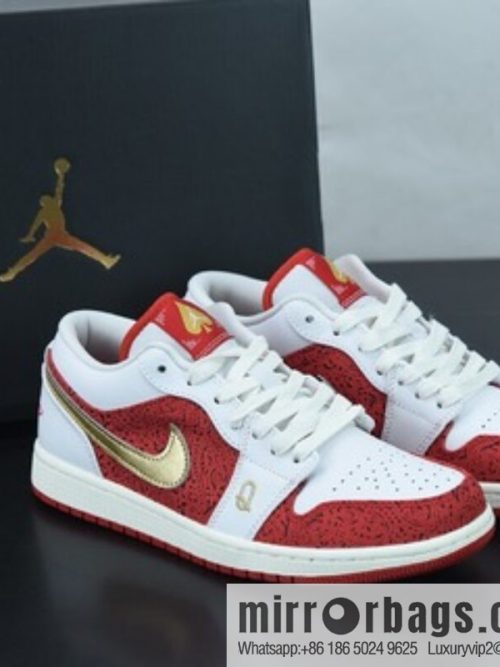Air Jordan 1 Low AJ1 white and red gold poker, low-top basketball shoes, item number: DJ5185-100