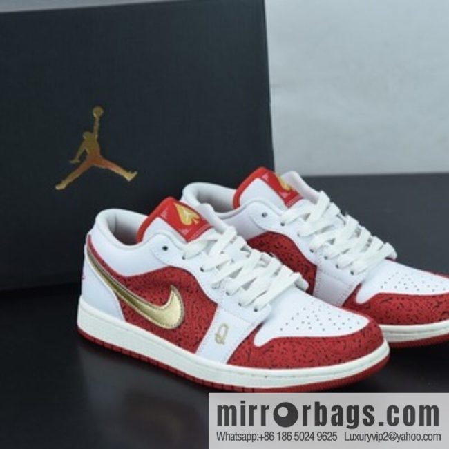 Air Jordan 1 Low AJ1 white and red gold poker, low-top basketball shoes, item number: DJ5185-100