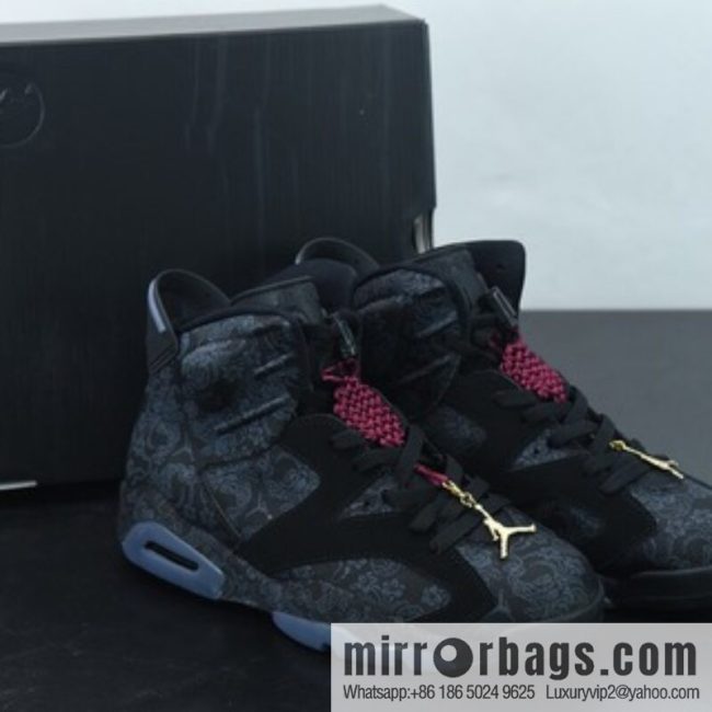 Air Jordan 6 SD WMNS \"Singles Day\" AJ6 black silk Chinese knot floral texture high-top basketball shoe, item number: DB9818-001