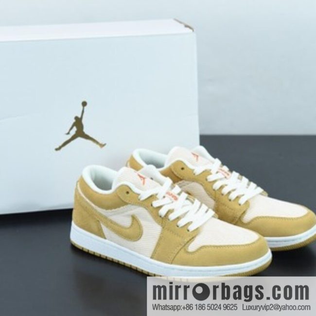 Air Jordan 1 AJ1 low beige yellow corduroy low-top basketball shoes item number: DH7820-700
