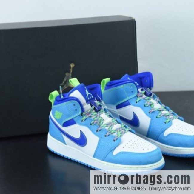 Air Jordan 1 Mid AJ1 Joe 1 blue and green middle help cultural basketball shoes, item number: DA8010-400