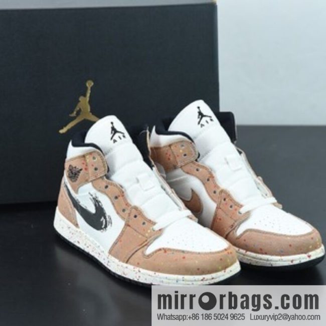 Air Jordan 1 Mid AJ1 Joe 1 watercolor ink fluorescent, Zhongbang basketball shoes, item number: DA8005-100