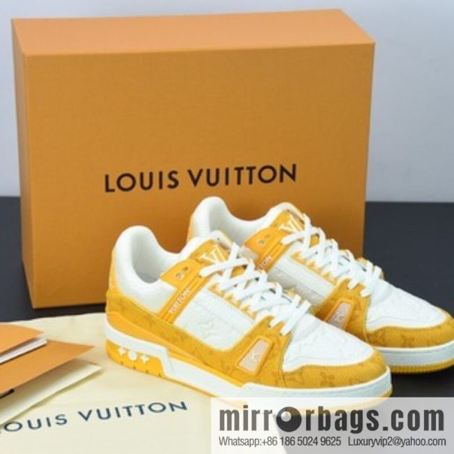 0D5G7 top pure original Louis Vuitton /LV donkey brand 2021Trainer series/board shoes, denim yellow white yellow denim