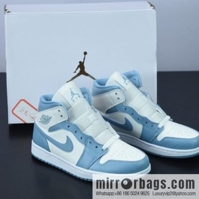 Air Jordan 1 Mid UNC AJ1 North Carolina blue, white and blue, medium help women\'s basketball shoes item number: BQ6472-141