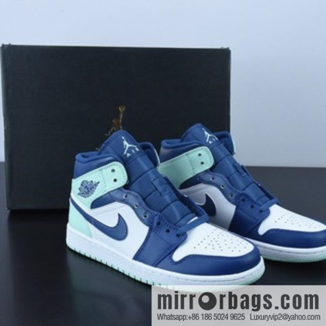 D01D4 Pure Original NK Air Jordan 1 Mid AJ1 Blue Mint, Joe 1 Zhongbang Culture Basketball Shoes, Item Number: 554724-413