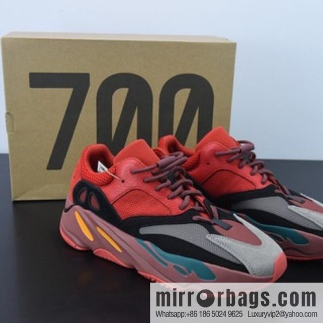 O08O5 pure original version Adidas originals Yeezy Boost 700 V2 \"Hi - Res Red\" dark red, low-top shock-absorbing dad shoes Unisex same style