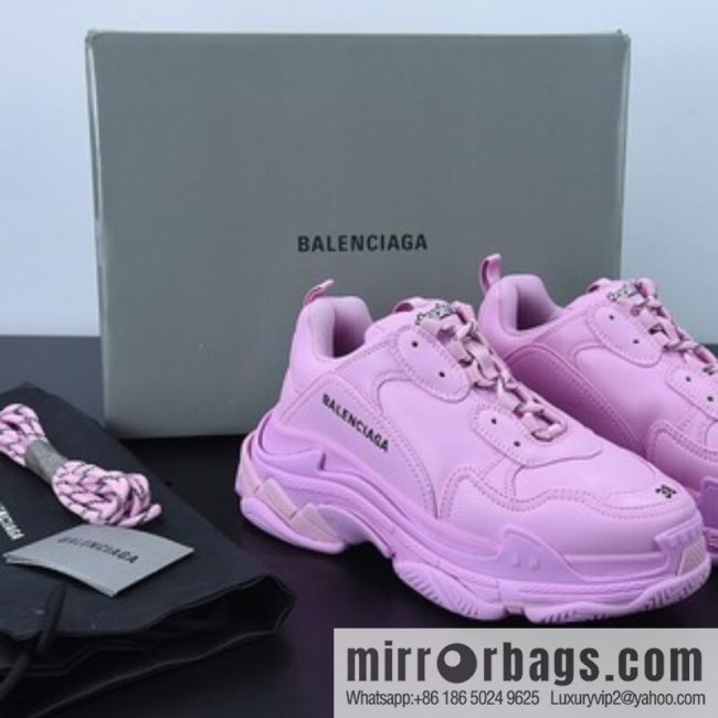 Balenciaga Triple S Clear Sole Sneaker \"Pink/Black LOGO\" Fashion Vintage Thickened Versatile Casual Sports Grandpa Sneakers 524039 W1FC3 9023