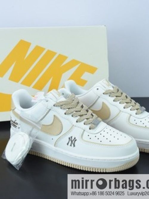 MLB x Nike Air Force 1 Low \"MLB/Khaki\" Air Force One \"leather (fabric) beige khaki edge NY printed\" low top sneakers item number: BS8806-555